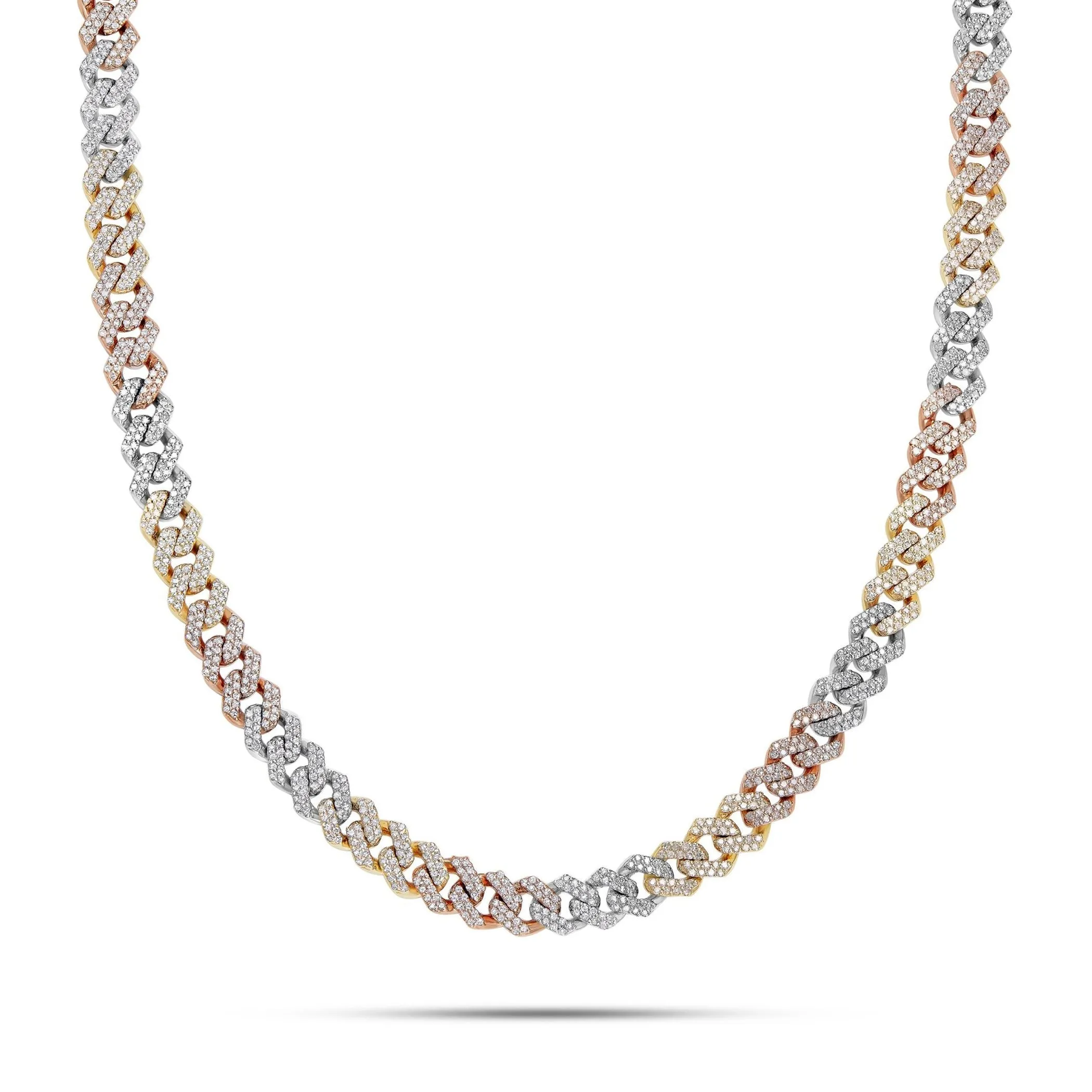 10K Gold Tri-Tone 3.91ctw Diamond Cuban Chain