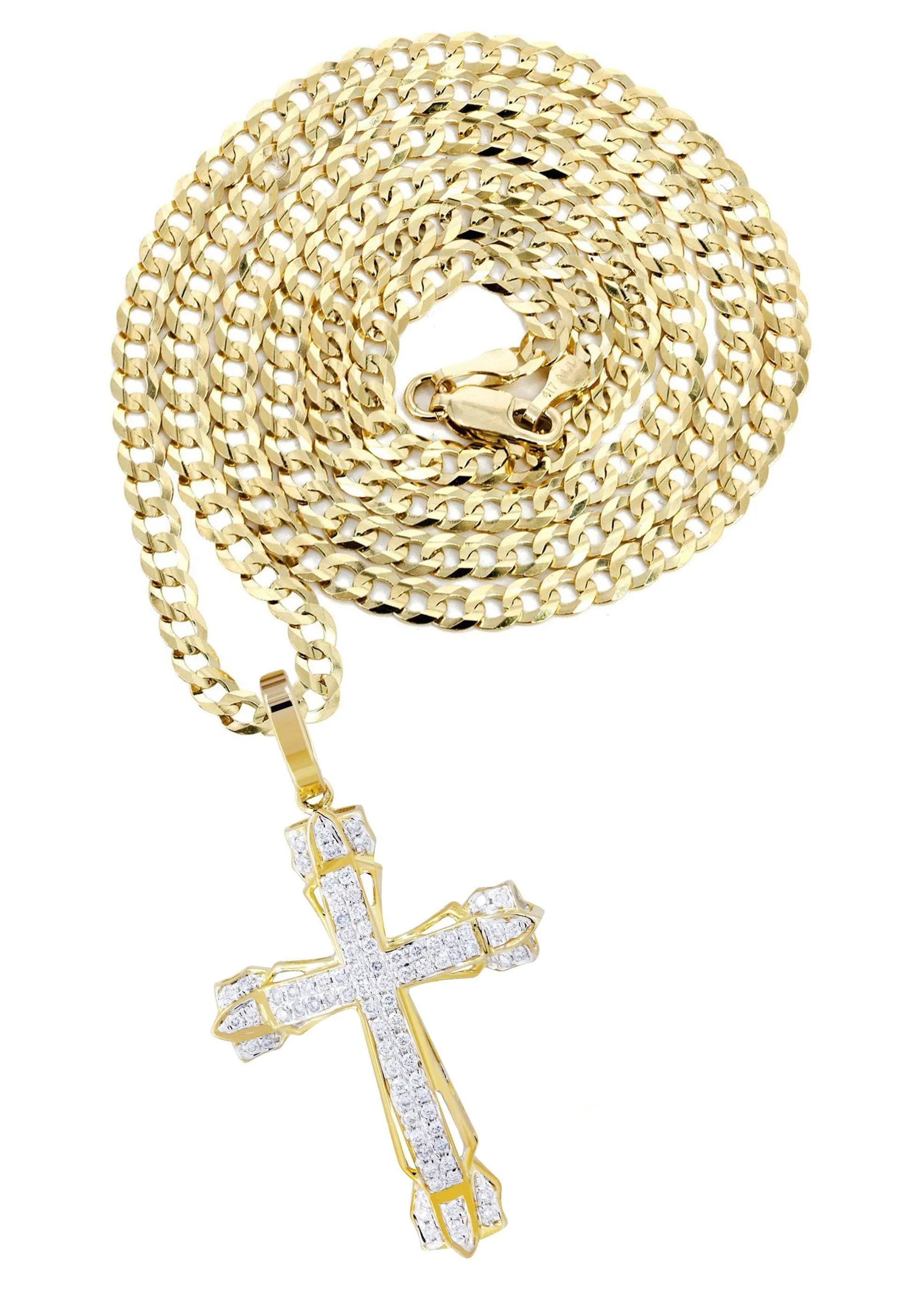 10K Yellow Gold Cross  Diamond Necklace  | 0.58 Carats