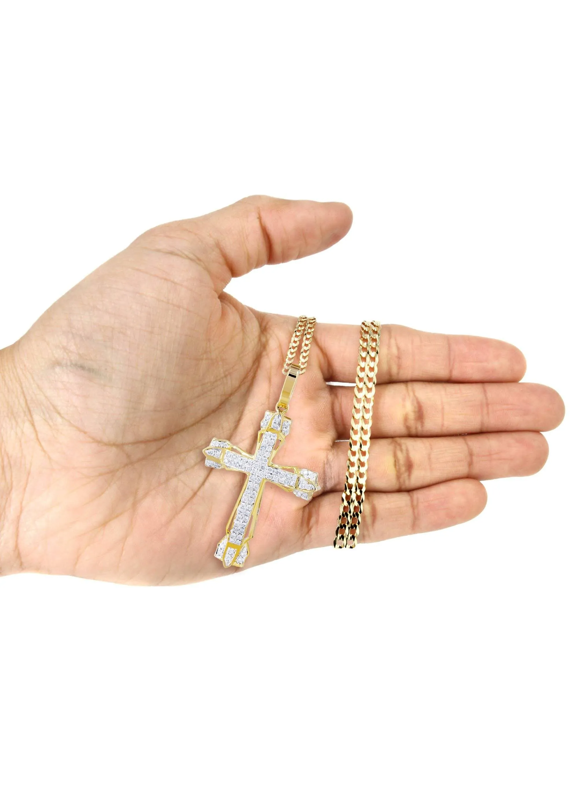 10K Yellow Gold Cross  Diamond Necklace  | 0.58 Carats