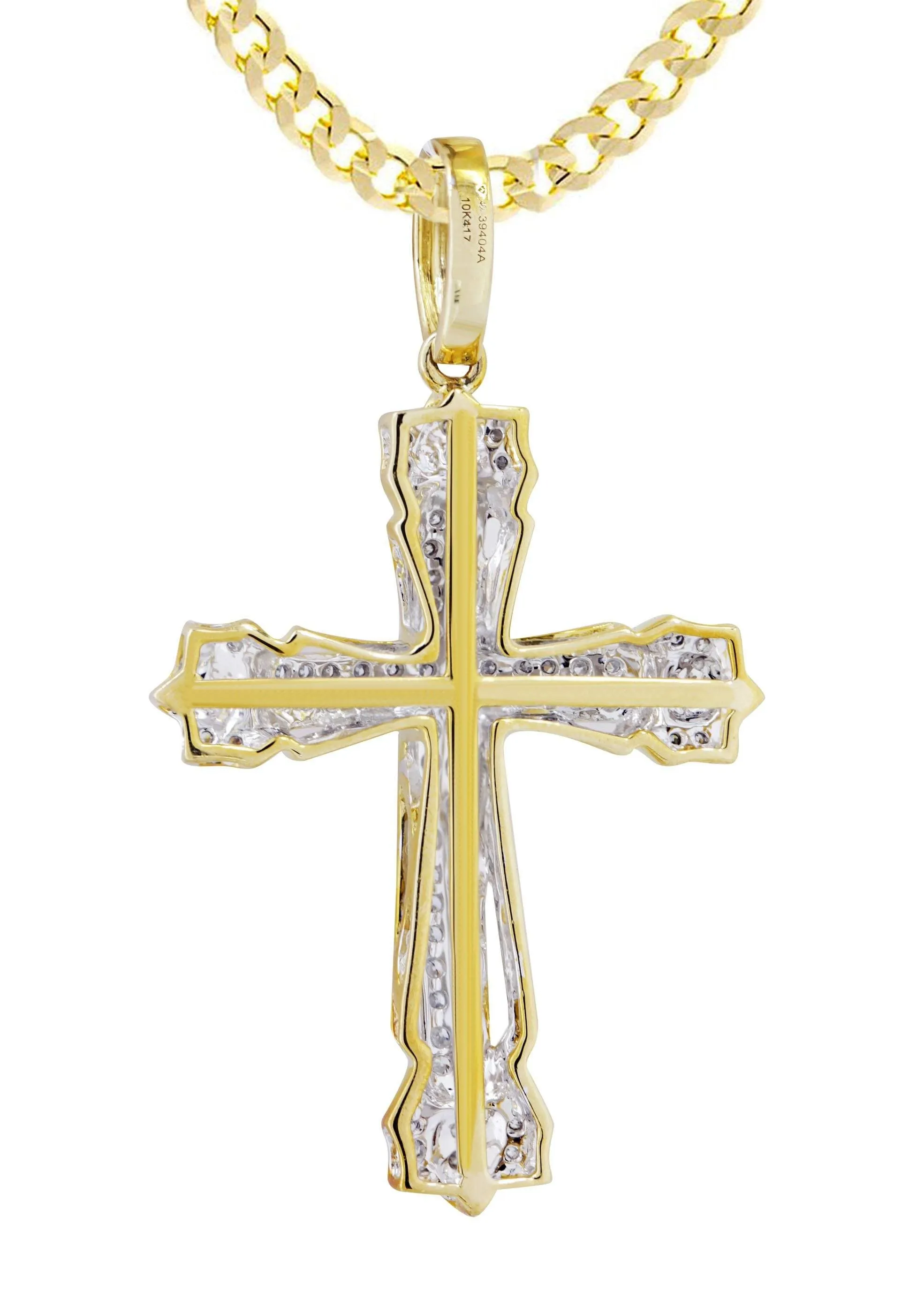 10K Yellow Gold Cross  Diamond Necklace  | 0.58 Carats