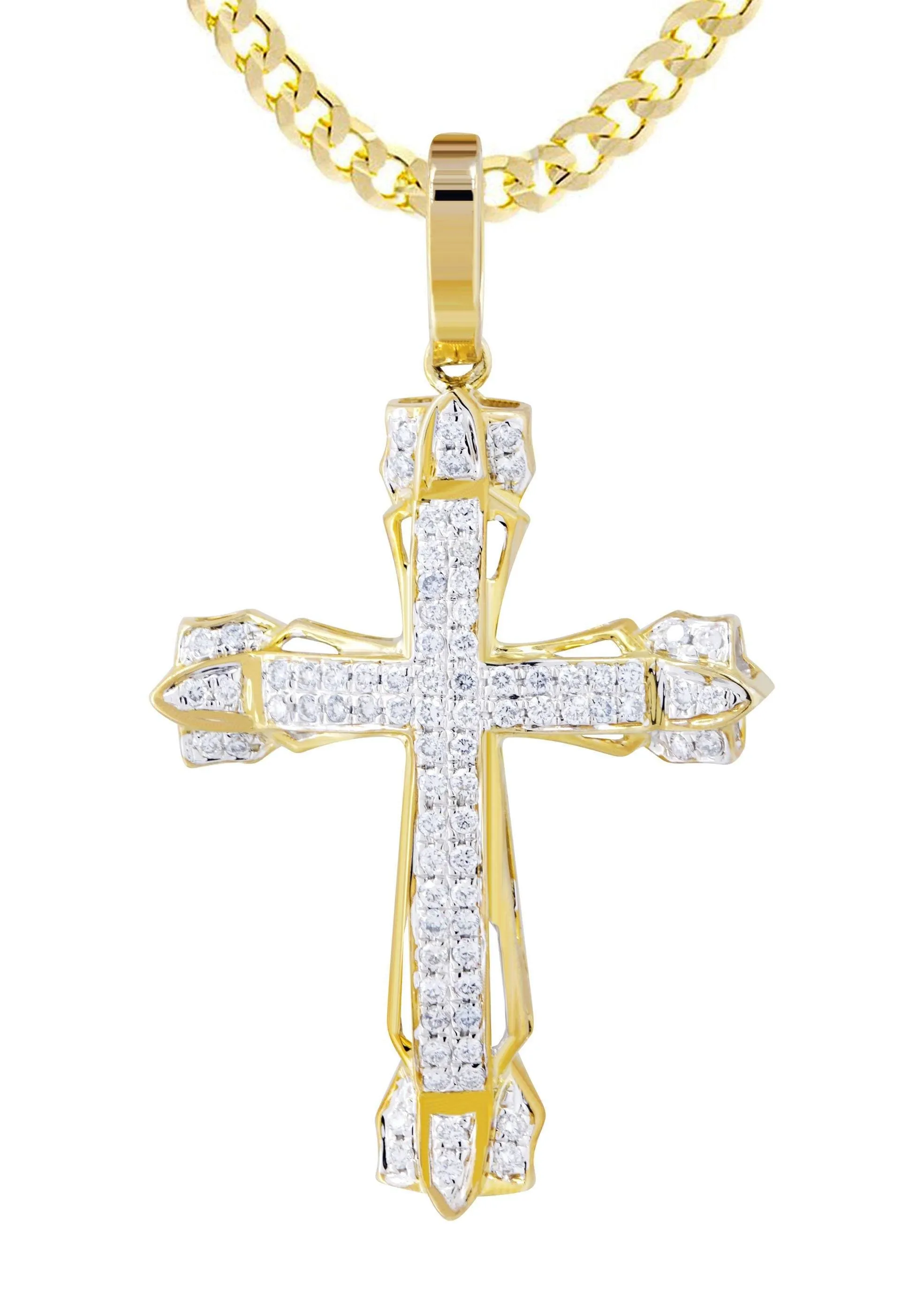 10K Yellow Gold Cross  Diamond Necklace  | 0.58 Carats
