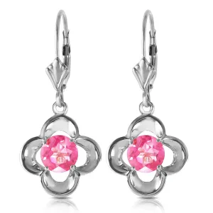1.1 Carat 14K Solid White Gold Leverback Earrings Natural Pink Topaz
