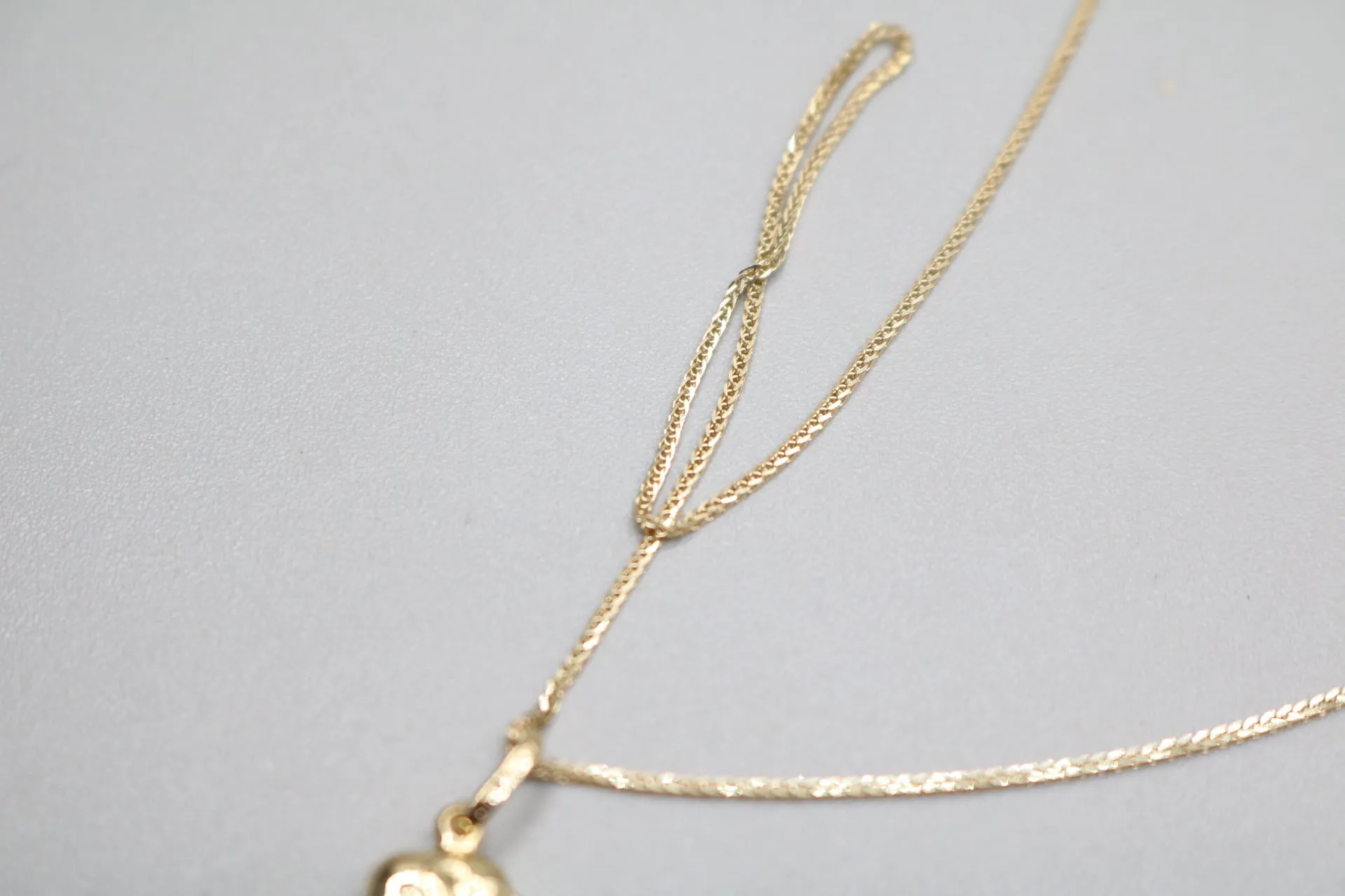 14-Karat Yellow Gold Wheat Style Necklace w/ Elephant Charm 2.1 Grams