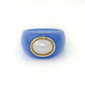 14k Bezel x Carved Blue Jade & Pearl Sing
