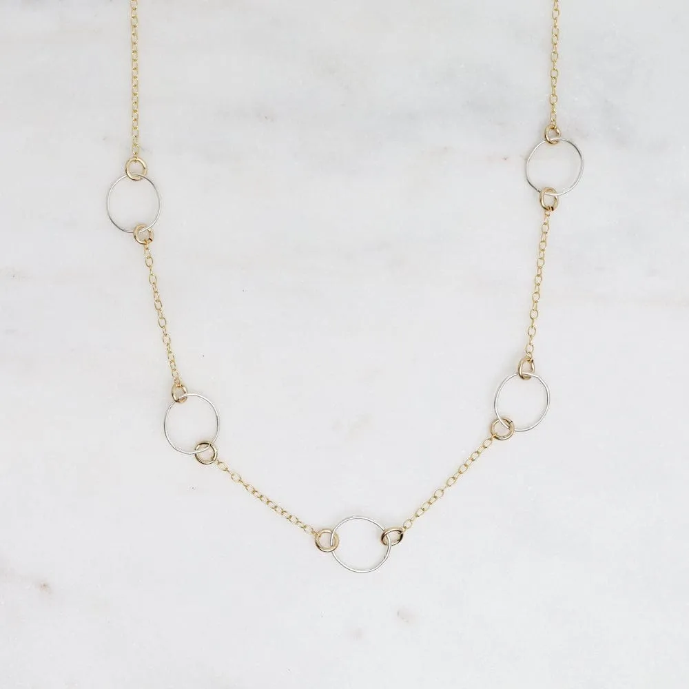 14k Gold Filled Chain with Small Sterling Silver Hoops Necklace