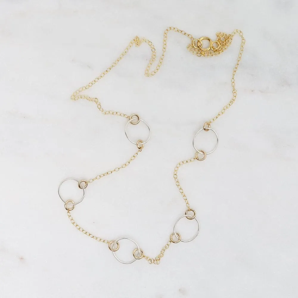 14k Gold Filled Chain with Small Sterling Silver Hoops Necklace