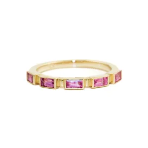 14K Gold Pink Sapphire Baguette Band