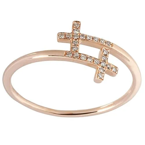 14K Pink Gold Double Cross Ring with 0.06 ct. t.w. Diamonds