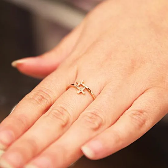 14K Pink Gold Double Cross Ring with 0.06 ct. t.w. Diamonds