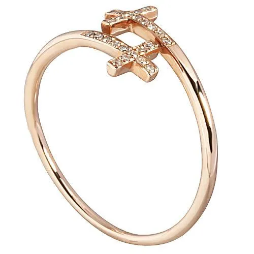 14K Pink Gold Double Cross Ring with 0.06 ct. t.w. Diamonds