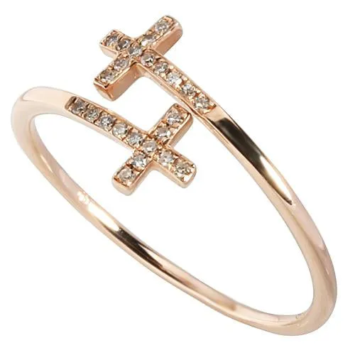 14K Pink Gold Double Cross Ring with 0.06 ct. t.w. Diamonds