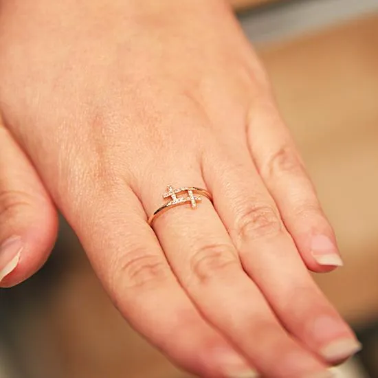 14K Pink Gold Double Cross Ring with 0.06 ct. t.w. Diamonds