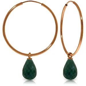 14K Solid Rose Gold Hoop Earrings w/ Natural Emeralds