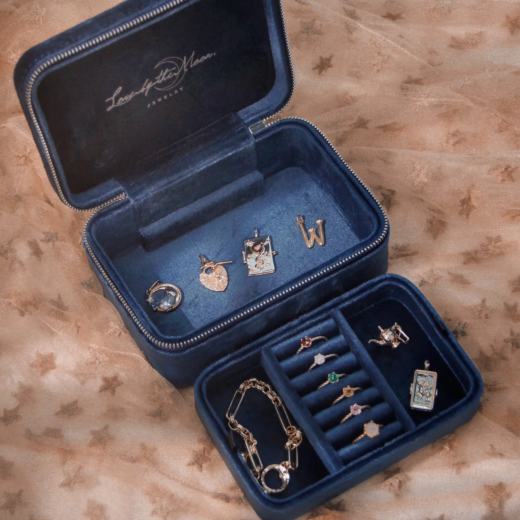 2-tier Embroidered Velvet Jewelry Box