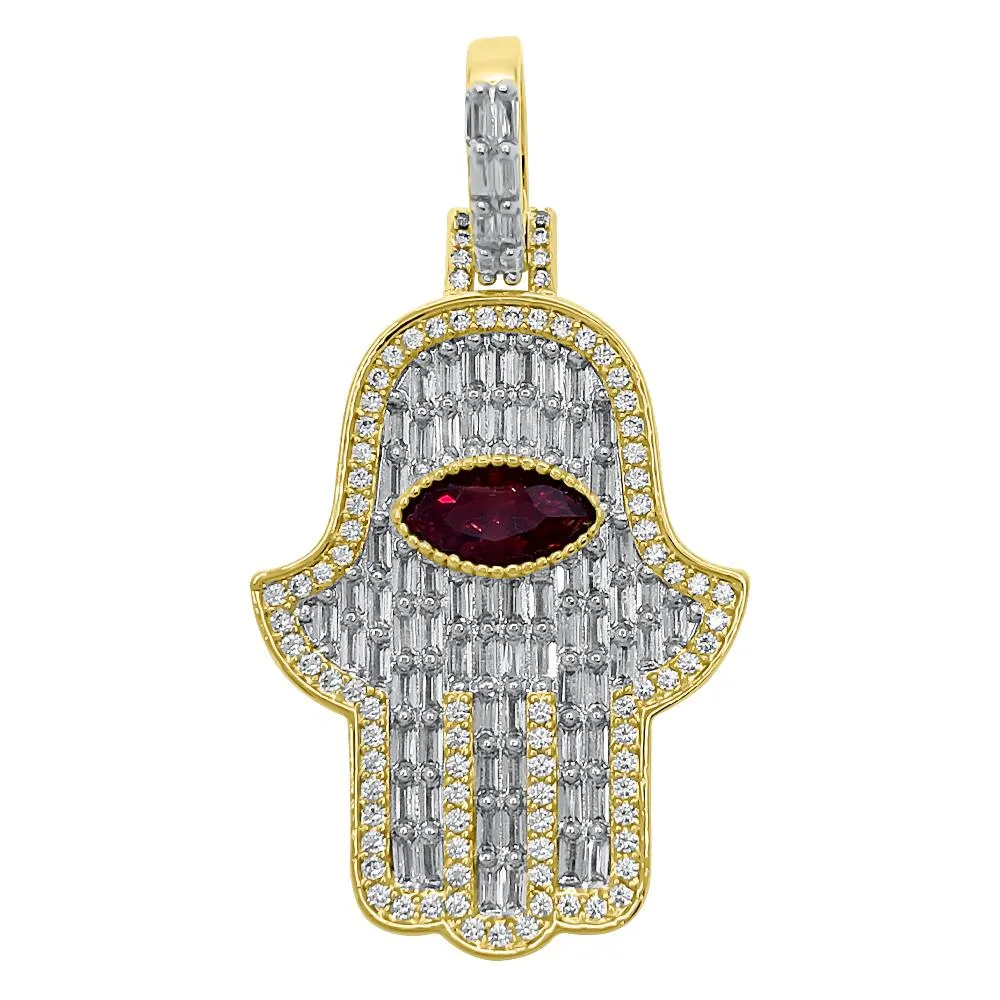3D Gem Hamsa Baguette VVS CZ Iced Out Pendant