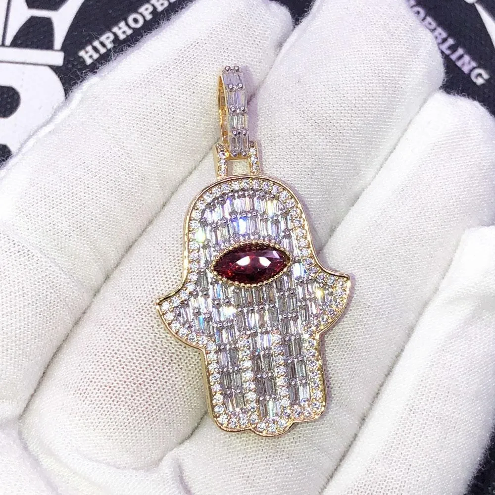 3D Gem Hamsa Baguette VVS CZ Iced Out Pendant