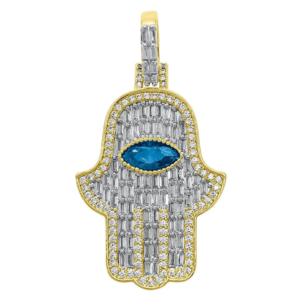 3D Gem Hamsa Baguette VVS CZ Iced Out Pendant