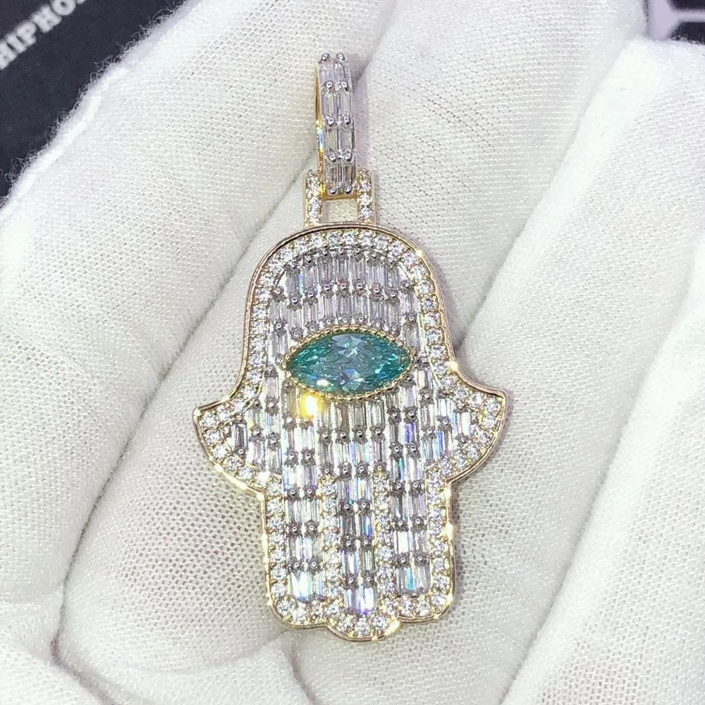 3D Gem Hamsa Baguette VVS CZ Iced Out Pendant