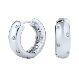 5 Five Row Cubic Zirconia CZ Hoop Earrings .925 Sterling Silver