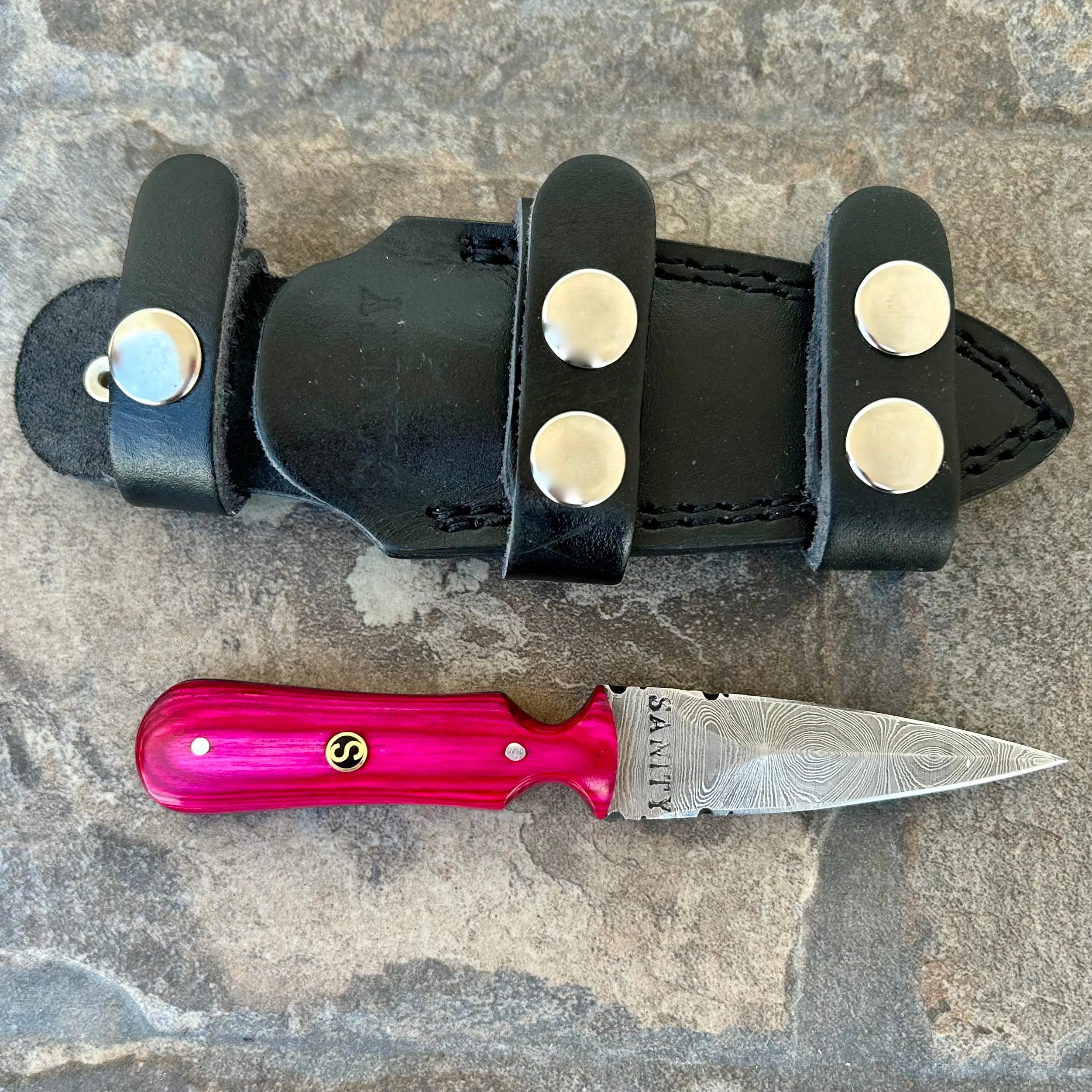 6” Bonnie & Clyde - Pink Wood - Damascus - Horizontal & Vertical Carry - BC03