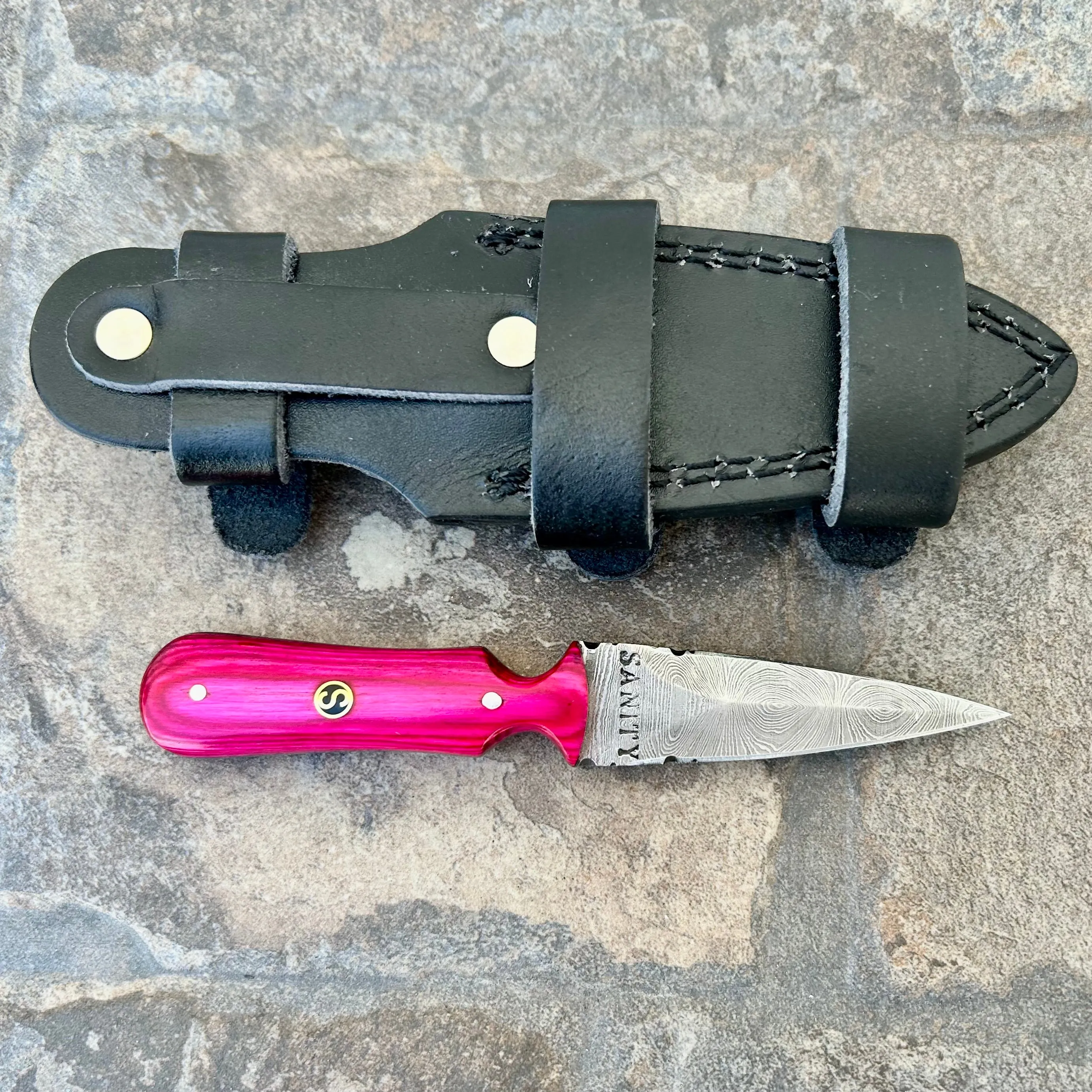 6” Bonnie & Clyde - Pink Wood - Damascus - Horizontal & Vertical Carry - BC03