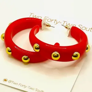 Acrylic Hoops w/Gold Stud Red