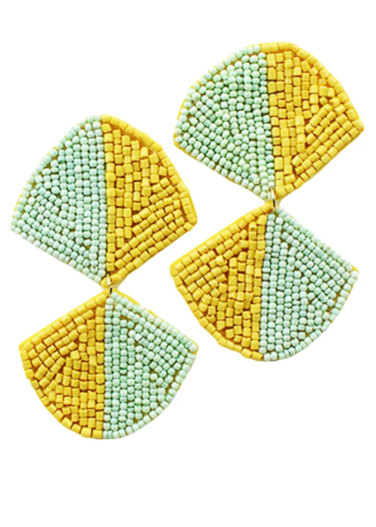 Ada Beaded Fan Earrings-Yellow/Mint ***FINAL SALE***