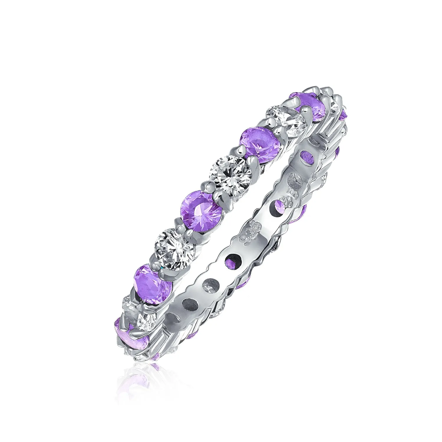 Alternating CZ Eternity Ring .925 Sterling Silver Birthstone Colors