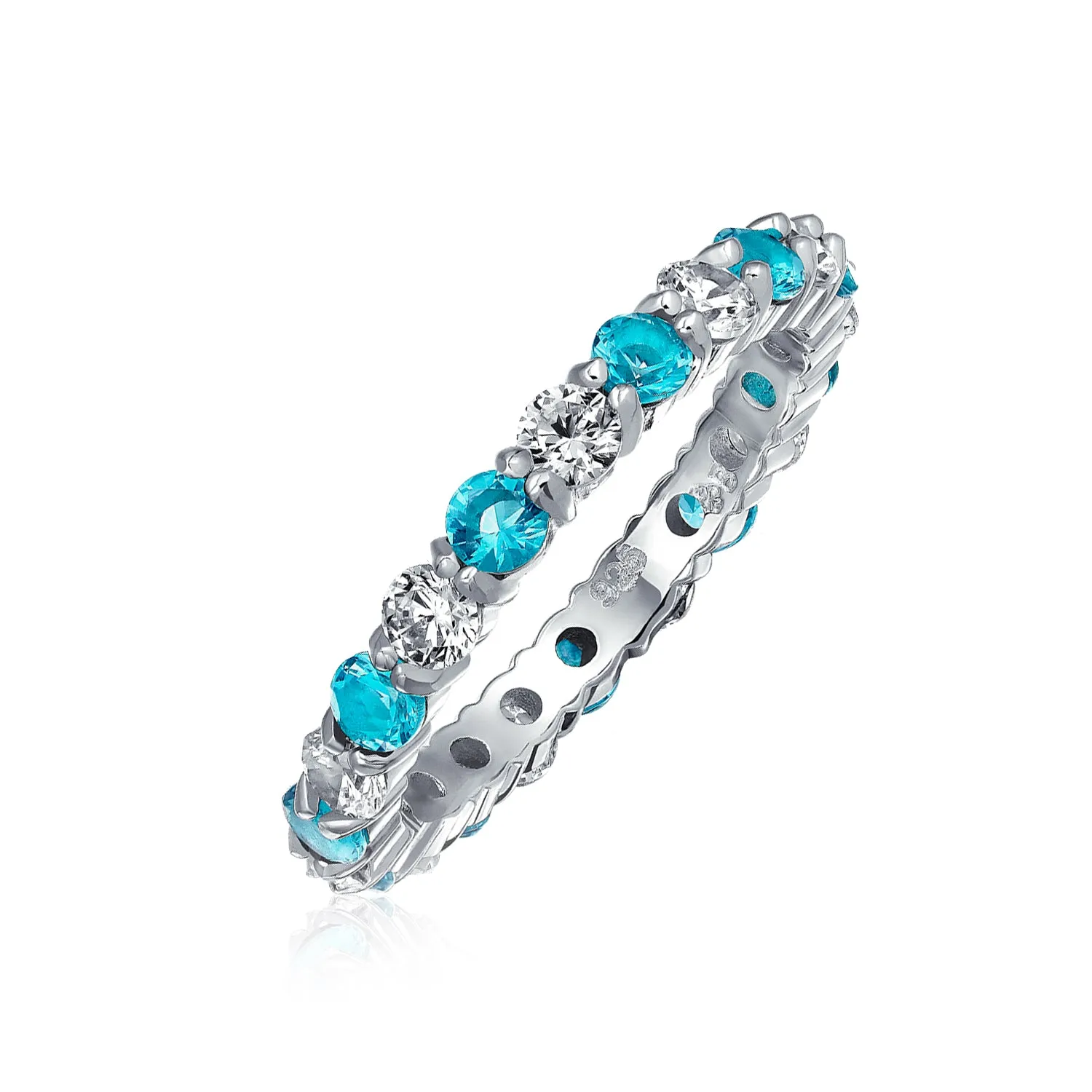 Alternating CZ Eternity Ring .925 Sterling Silver Birthstone Colors
