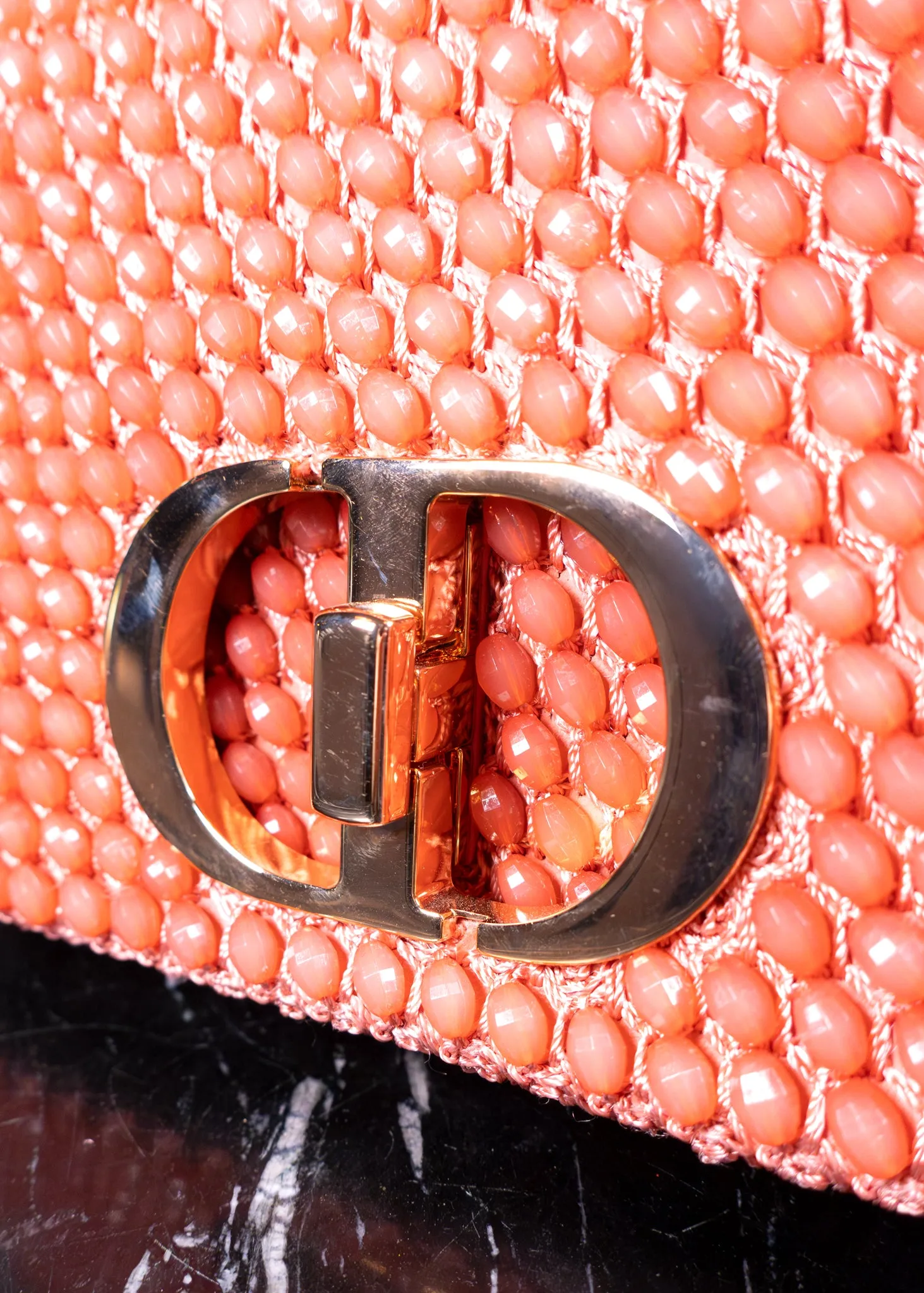 Christian Dior Caro Bag Embellished with Coral Beads