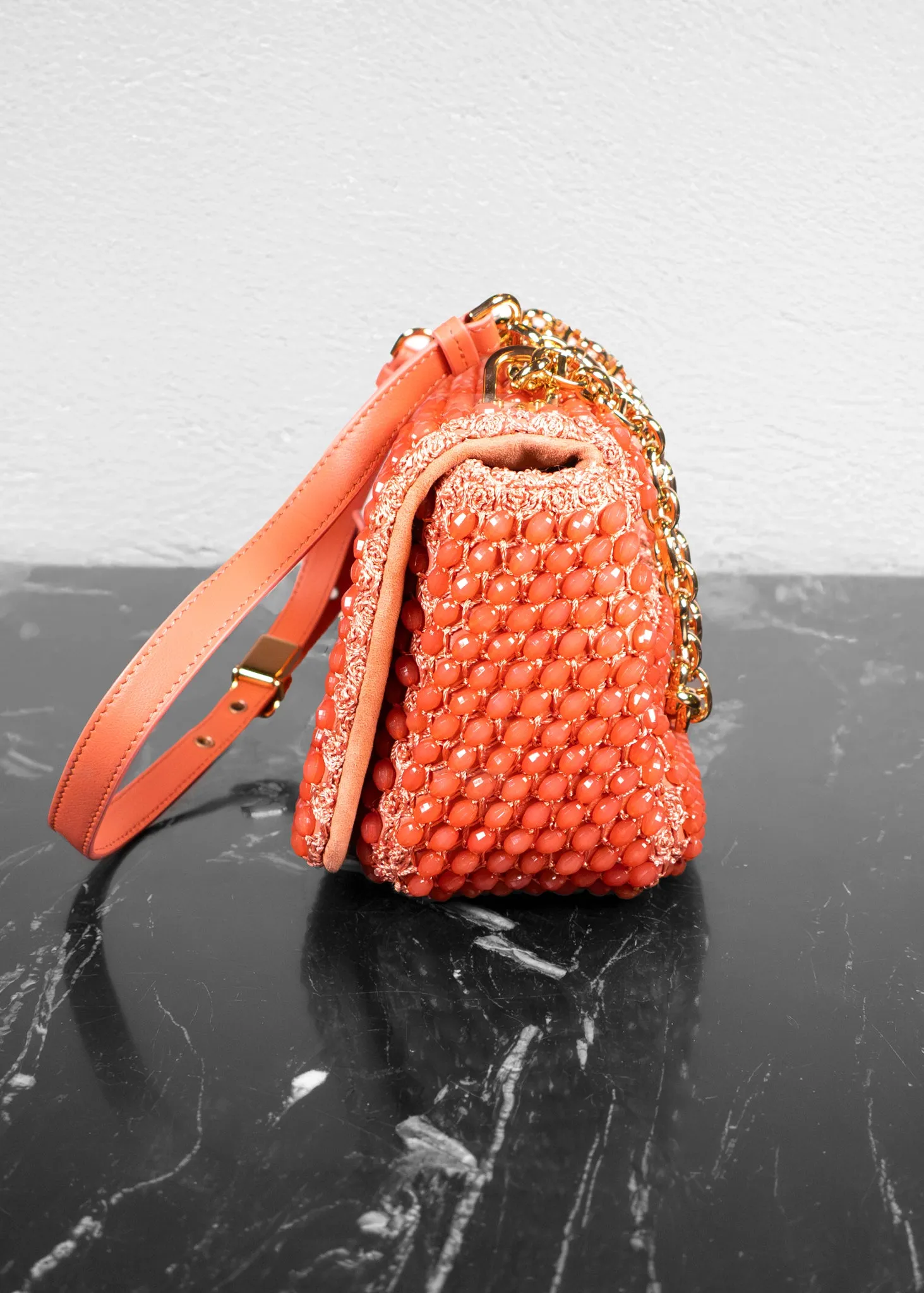 Christian Dior Caro Bag Embellished with Coral Beads
