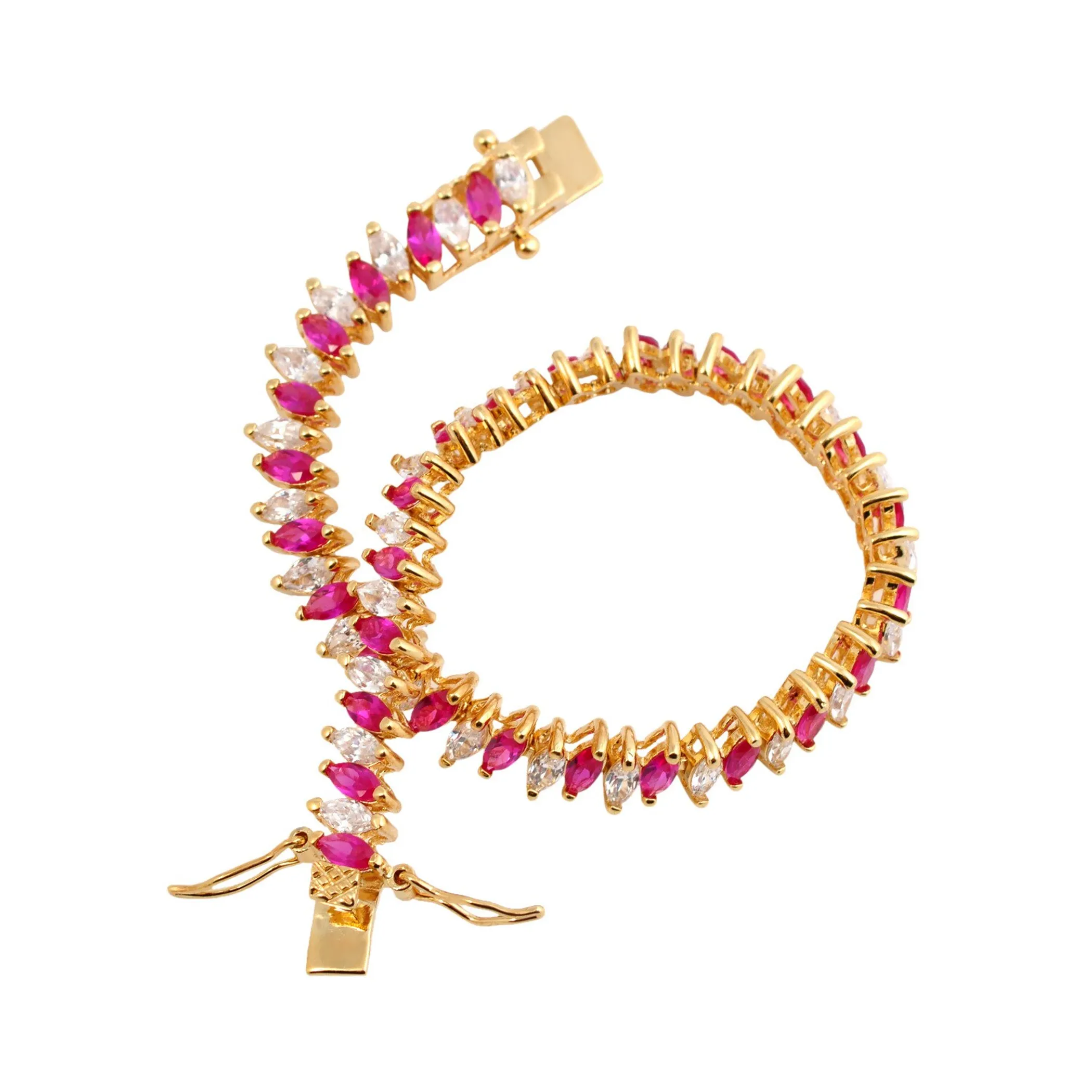 Collette Z Gold Plated Sterling Silver Red Cubic Zirconia Tennis Bracelet