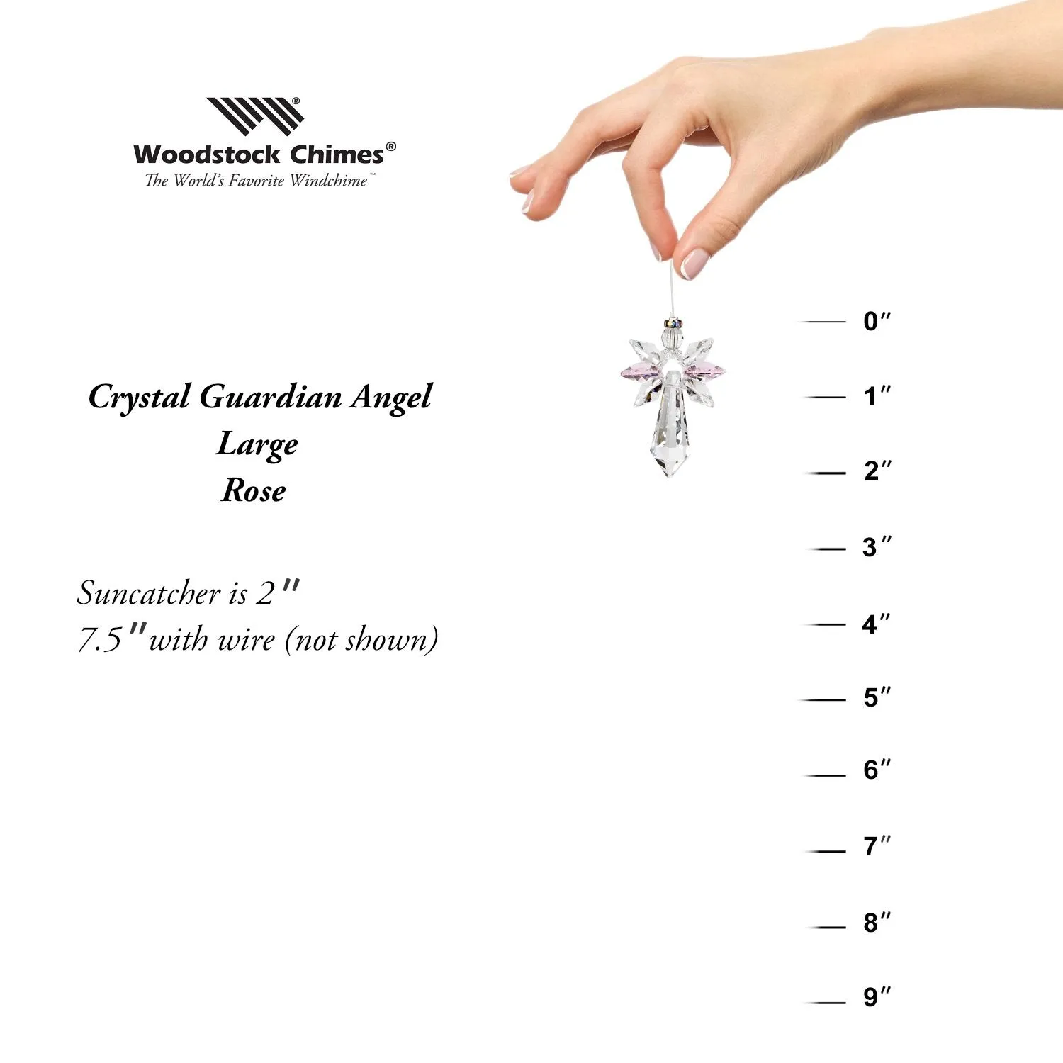 Crystal Guardian Angel Suncatcher - Large, Rose
