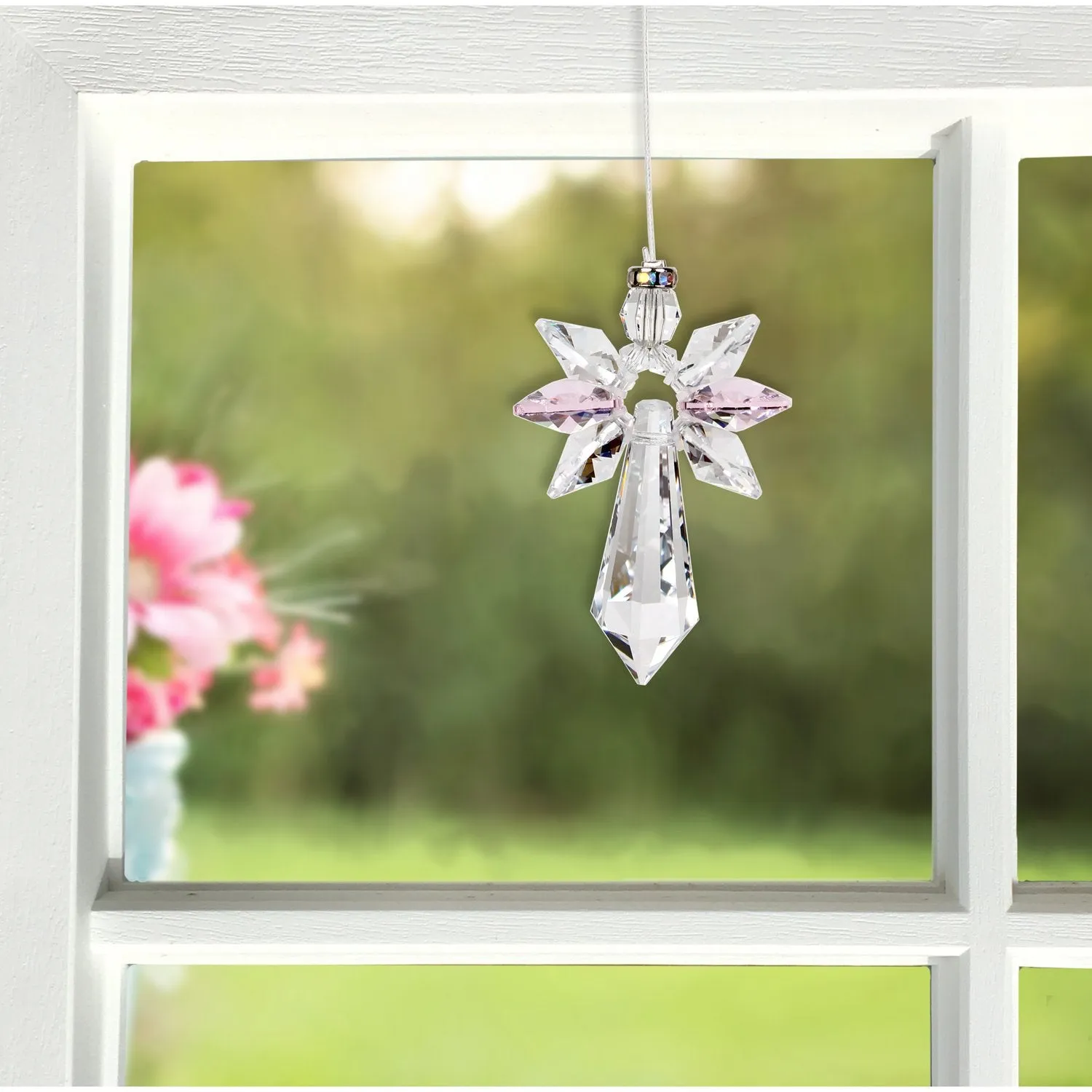 Crystal Guardian Angel Suncatcher - Large, Rose