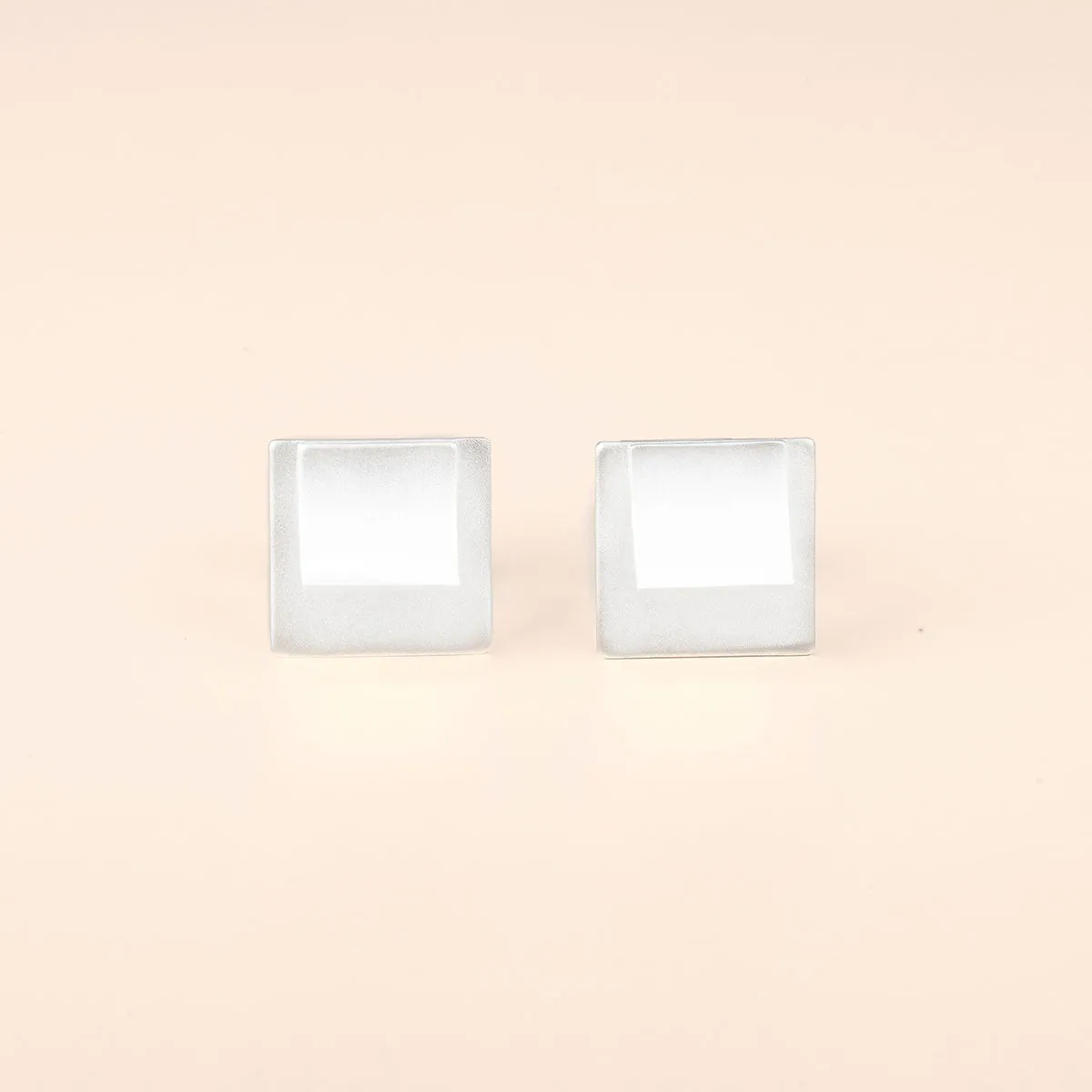 Curved Square on Square Silver Earrings
