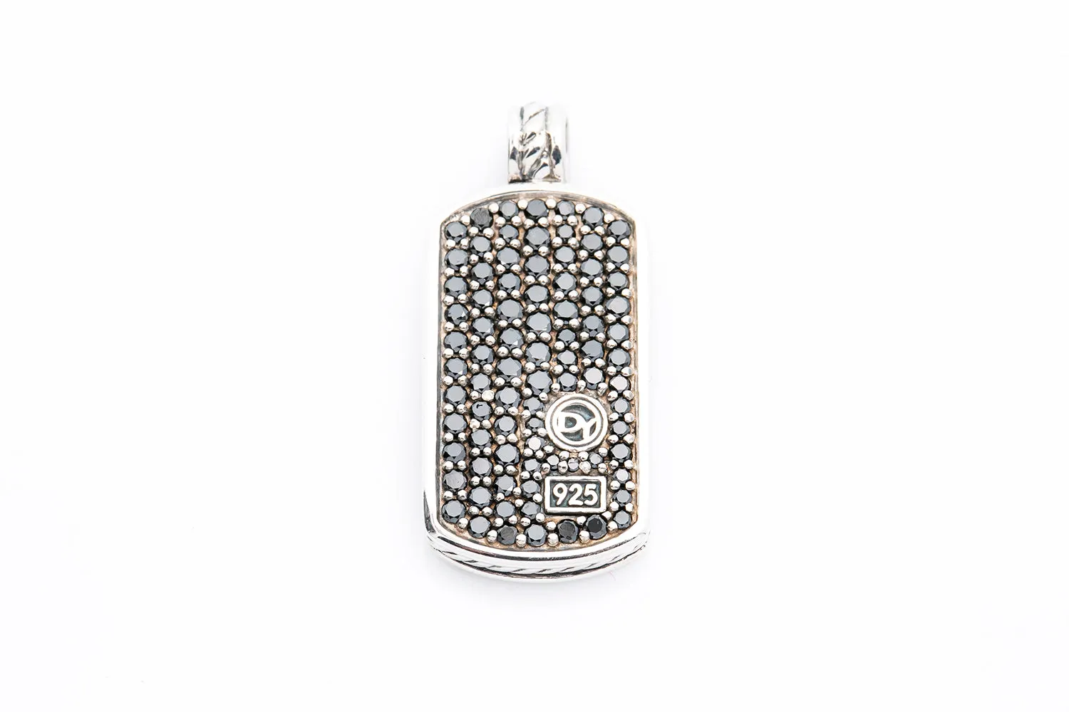 David Yurman Black Diamond Pave Sterling Silver 925 Dog Tag Charm Pendant