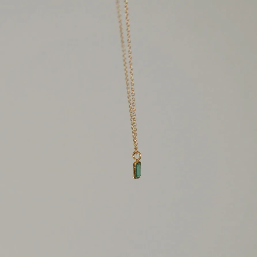 Emerald Baguette Pendant Necklace - Solid 14kt
