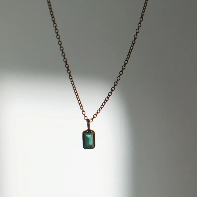Emerald Baguette Pendant Necklace - Solid 14kt