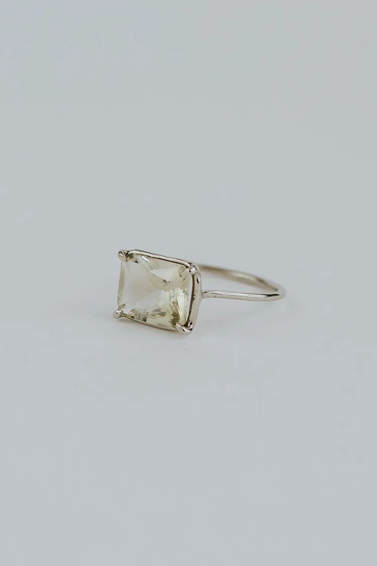 Emerald Cut Sunstone Ring - 14k White Gold