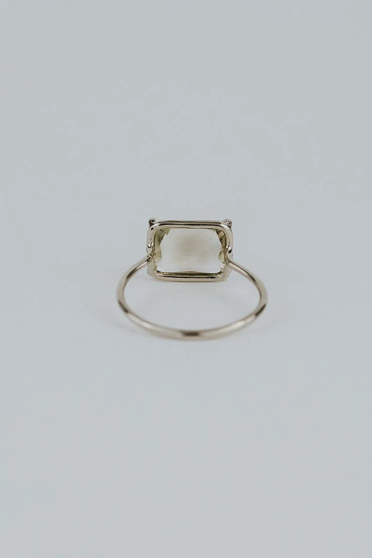 Emerald Cut Sunstone Ring - 14k White Gold