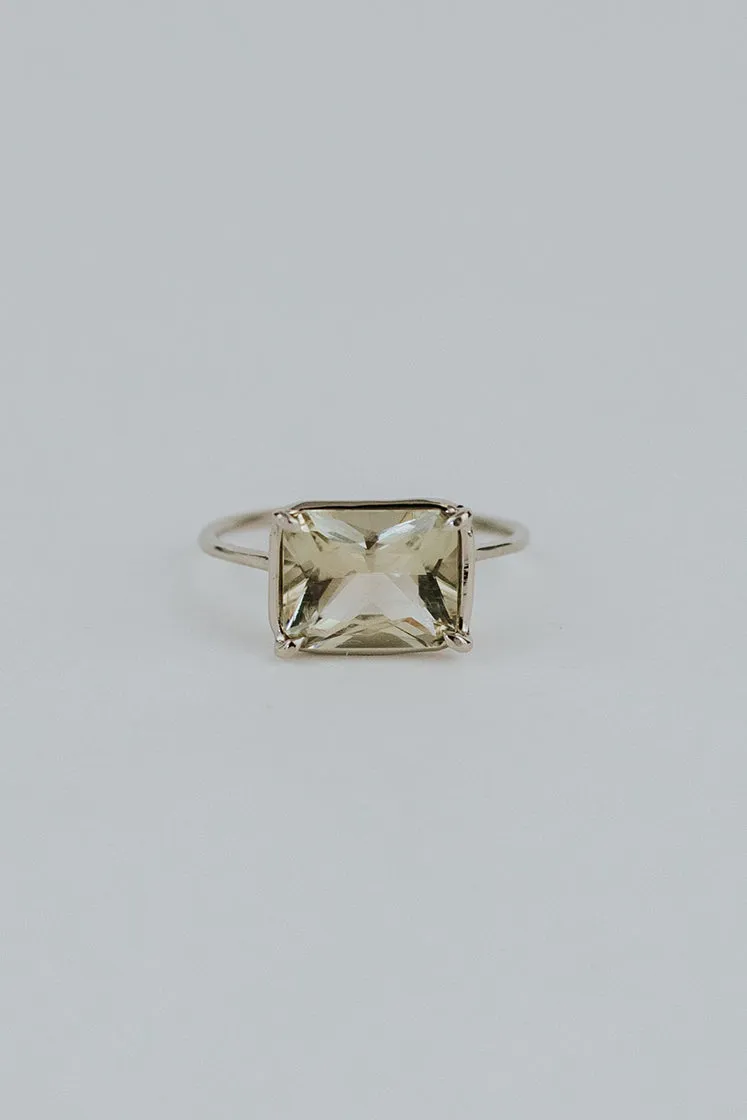 Emerald Cut Sunstone Ring - 14k White Gold