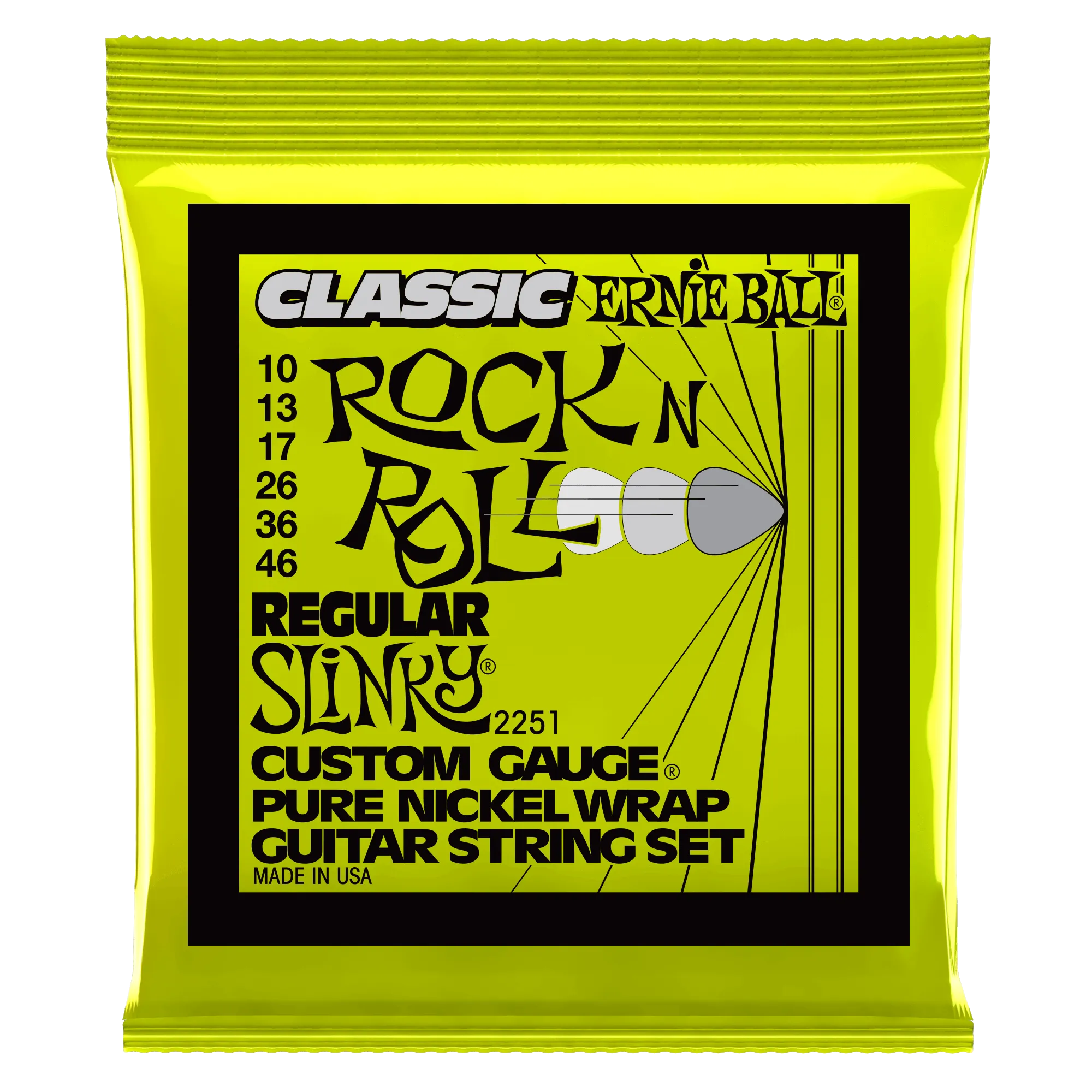 Ernie Ball Regular Slinky Classic Rock N Roll Pure Nickel Wrap Electric Guitar Strings - 10-46 Gauge