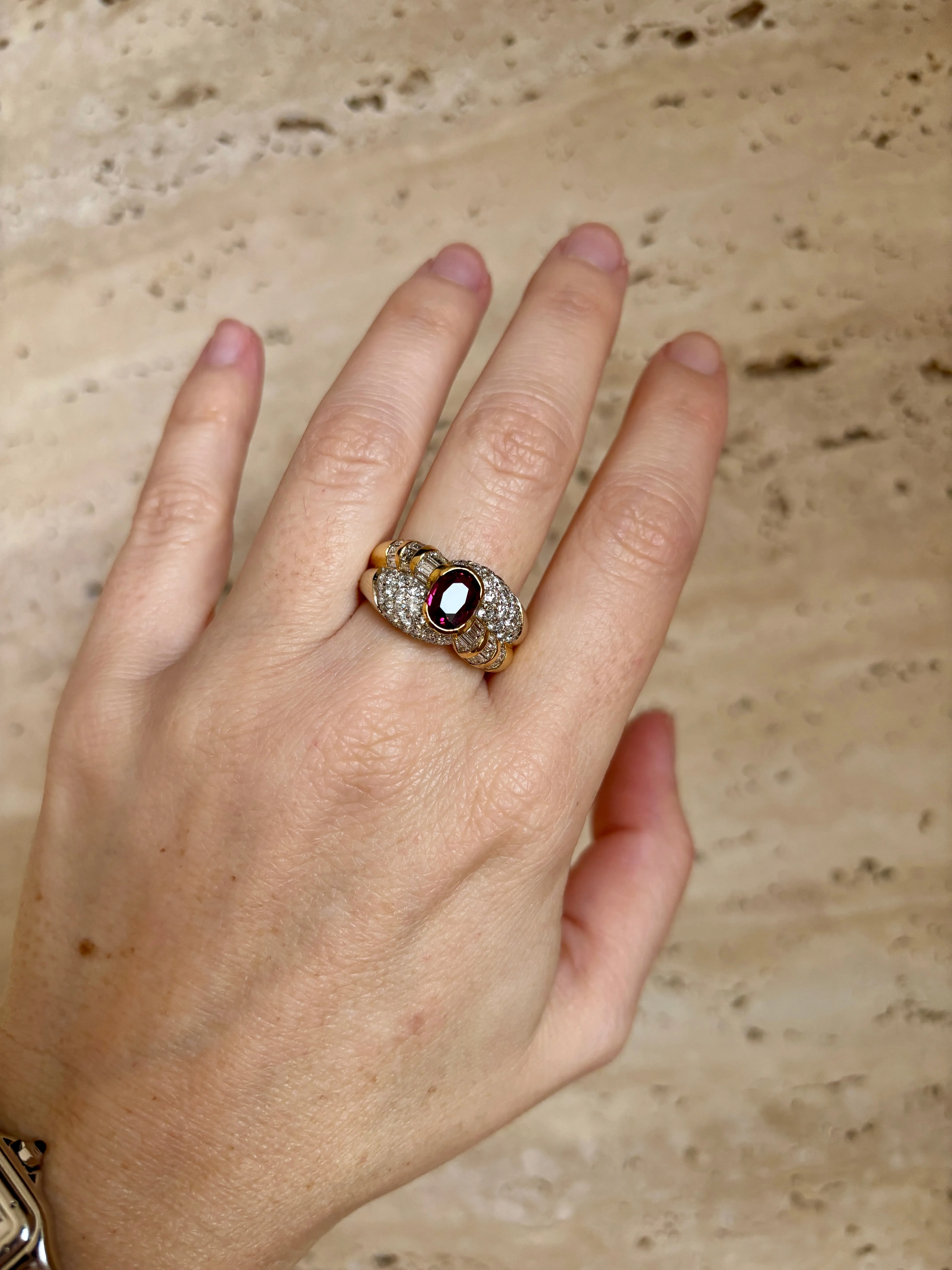 Estate 2 Carat Ruby Diamond Cocktail Ring