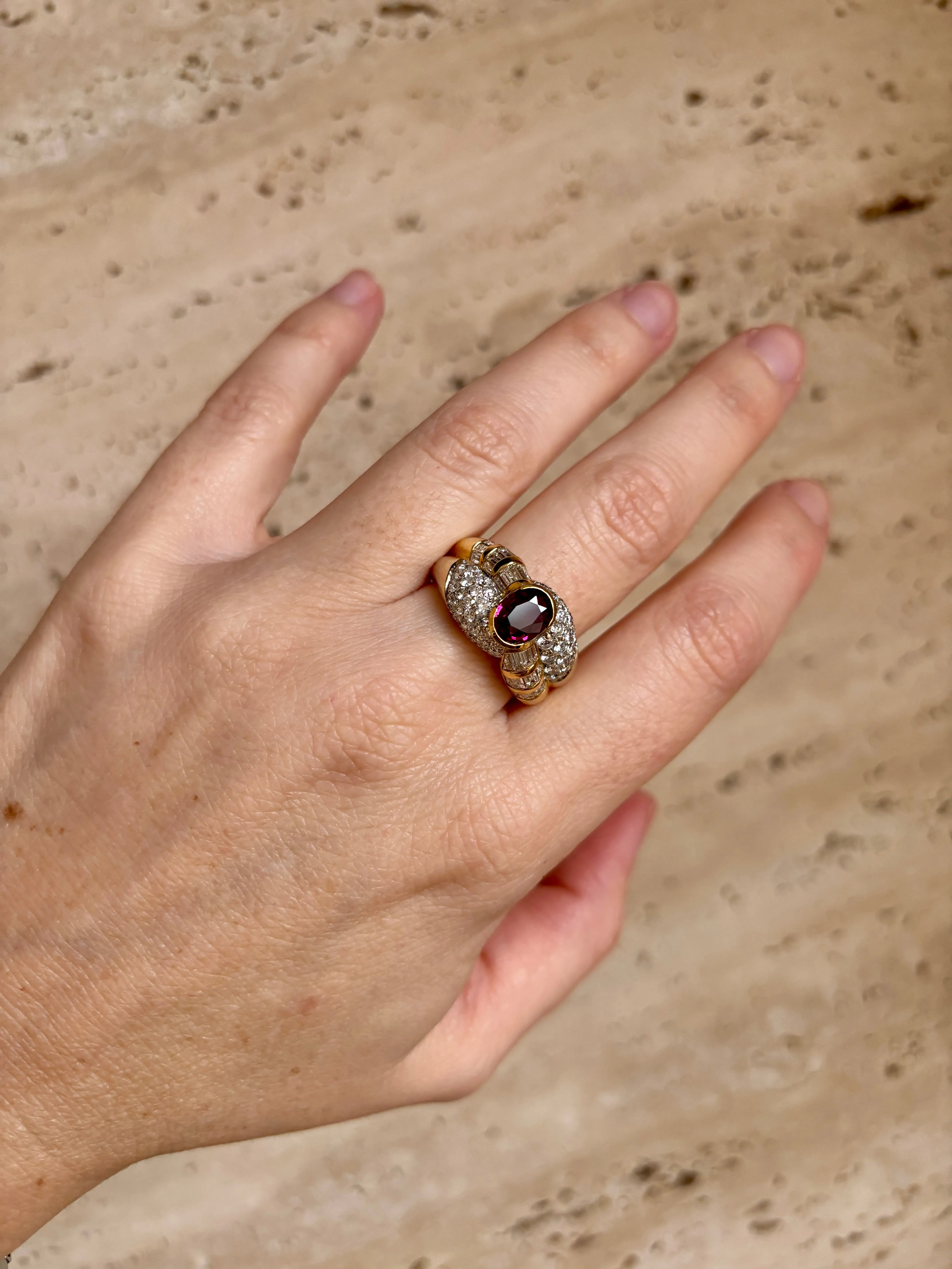 Estate 2 Carat Ruby Diamond Cocktail Ring