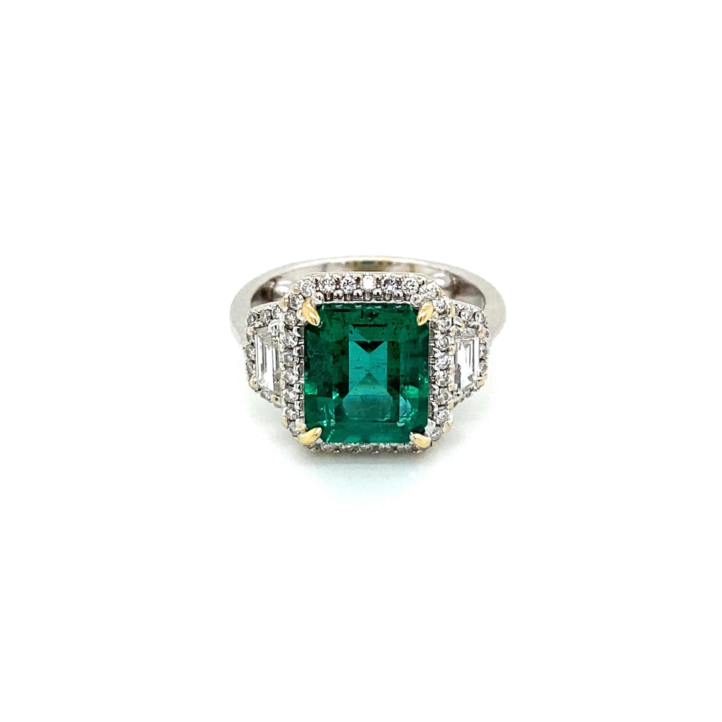 Estate Certified 3,33 Carat Natural Emerald Diamonds Gold Ring