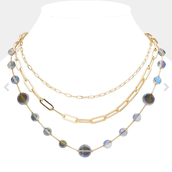 Faceted Clear Disc Beads Station Necklace (2 Colors)