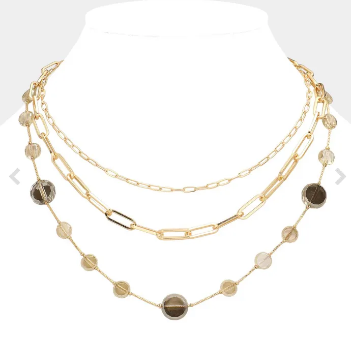 Faceted Clear Disc Beads Station Necklace (2 Colors)