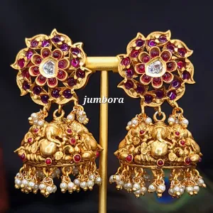 Ganesha Red Gold Big Jhumka Kemp Earring