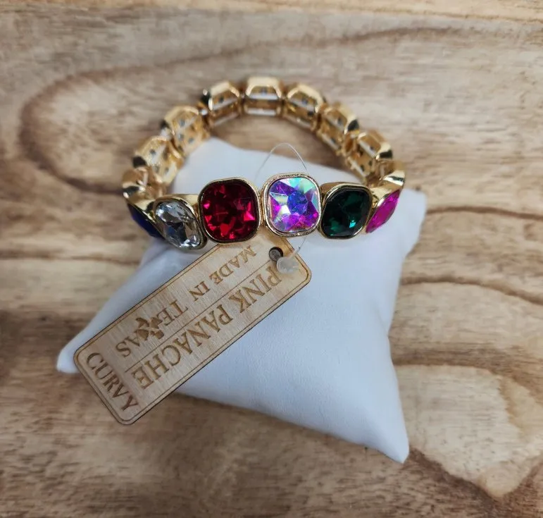 Gold and jewel tone rhinestone curvy stretch bracelet