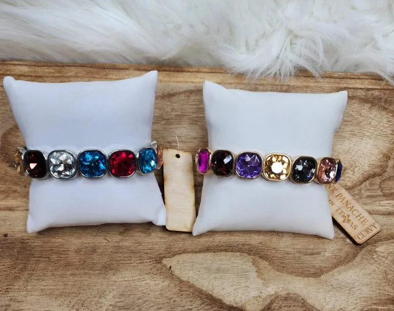 Gold and jewel tone rhinestone curvy stretch bracelet